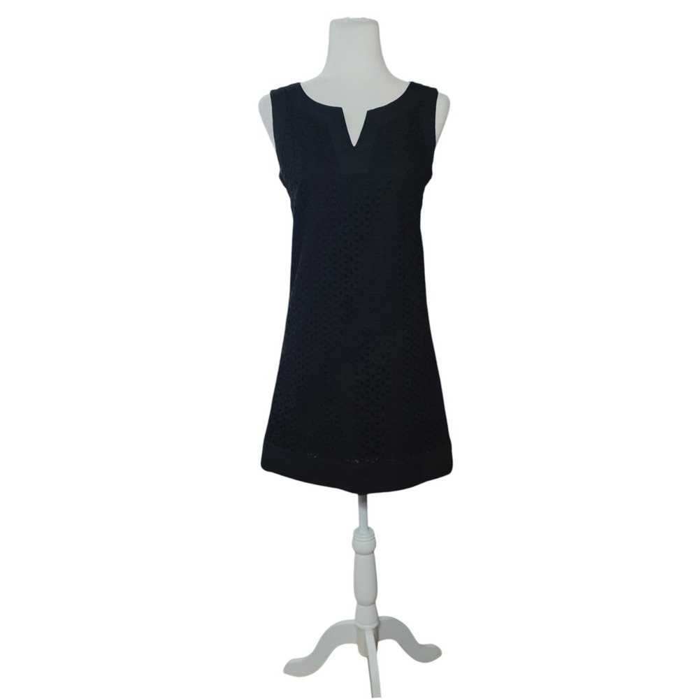Puro Lino Black 100% Linen Eyelet Sleeveless‎ Shift Dress Made in Italy Small